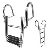 Manumarine 4 Step Pontoon Boat Ladder, Pontoon Ladders for Pontoon Boats,Stainless Steel Rear Entry Inboard Ladders Over Platform