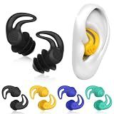 Waterproof Ear Plugs for Swimming - 4 Pairs Reusable Silicone Ear Plugs for Adults Kids, Keep Ear Water Out Showering, Bathing, Surfing, Water Sports (Black, Blue, Yellow, Green, 1 Pair (Pack of 4)