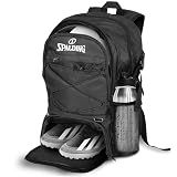 Spalding Soccer Backpack Sports Bag, Black Soccer Bag with Ball and Shoe Compartment, Use for Track Bags, Basketball Sport Ball Accessories & Stuff, Gifts for Sports Players