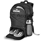 Spalding Soccer Backpack Sports Bag, Black Soccer Bag with Ball and Shoe Compartment, Use for Track Bags, Basketball Sport Ball Accessories & Stuff, Gifts for Sports Players