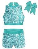 Vogseek Girls Leotards for Gymnastics Size 6-7 Years Old Kids Blue Marble Biketards Clasp Back Outfits 6 7 Years Sparkle Apparel Clothing Sets