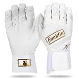 Franklin Sports MLB Batting Gloves - Infinite Powerstrap Baseball + Softball Batting Gloves - Durable Full Wrap Cage Practice Gear - Long Cuff Wrist + Heavy Duty Leather - Adult Large - White + Gold