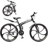 Omelaza 26 Inch Folding Mountain Bike with High Carbon Steel, 21 Speed City Bike with Dual Suspension, Folding Bicycle for Adults Men and Women