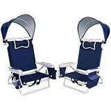 Kamglide 2 Pack Beach Chair with Umbrella and Canopy Shade, Aluminum Backpack Beach Chairs for Adults, Adjustable Sun Shade, 5 Position Lay Flat, Cooler Bag, Cup Holder, Towel Bar,Navy Blue