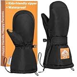 RIGWARL Kids Winter Mittens, Waterproof Snow Gloves with 3M Thinsulate | Easy-On Toddler Gloves with Zipper & Long Cuff for Boys & Girls, Durable Grippers for Skiing, Sledding & Winter Play