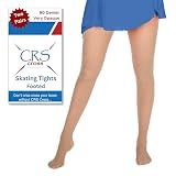 CRS Cross Skating Tights. 2 Pair of Footed Very Opaque Figure Skate Tights. Heavyweight 90 Denier Performance. Figure Skate Competitions, Ice Skating Practice and Dance. (Children 12-14 Light Tan)