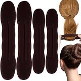 Lekgavd 4 PCS Hair Bun Maker, 2 Sizes Sponge Hair Updo Shaper for Women, Classic Hair Clip Ties, Hair Styling Accessories for Long, Curly, Straight Hair - Brown