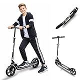 Kick Scooter for Kids Ages 6+, Teens & Adults, Adjustable Handlebars, Rear Brake, Big Wheel Foldable Scooter for Indoor & Outdoor