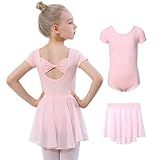 DIPUG Pink Girls Ballet Leotards with Removable Skirt Toddler Hollow Back Dance Dress Combo Size 6 7 8 M