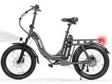 Elecby 1200W Peak Folding Electric Bike for Adults, 28MPH 48V 10.4Ah Removable Battery, 55-Mile Range, 20"x3" Fat Tire, Step-Thru Ebike with Basket 7-Speed – Commuter E-Bike Grey