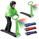 Geospace Original Winter Fun Ski Skooter Sled with Single LED Light: Fold-up Portable Snowboard Kick-Scooter Sled for Use on Snow (Green)