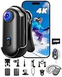 JIALAIWOWO 4K Action Camera with 64GB Card, Mini Body Camera with Audio Recording, Wi-Fi Magnetic Hands-Free POV Cam for Motorcycle Helmet Vlogging with Waterproof Case & 360° Rotatable Clip