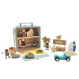 Jack Rabbit Creations Beach Suitcase Playset, 17 Eco-Friendly Wooden Figures, Travel Toy Set with Surfer Kids, Surfboards, Snack Stand, Dog & Sea Animals, Boys & Girls Ages 3+