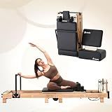 Pilates Reformer, PAETA Wooden Foldable Pilates Reformer Machine with Springs, Pilates Machines for Home Use and Studio, Pilates Equipment with Sitting Box, Jump Board and Accessories(Black)