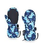 HIGHCAMP Kids Long Cuff Winter Snow Ski Mitten with Zipper Waterproof Gloves for Toddler Boys Girls-Dino,M (6-8 Y)