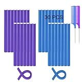 Beyoslf Flexible Curling Rods, 30Pcs Flexirods Long Flexible Heatless Twist Bendable Foam Hair Curls for Long Medium Short Hair, Combs - Rubber, Purple, Blue ( 9.45 x 0.55 inch ), 32 Count