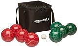 Amazon Basics 100mm Bocce Ball Game Set with Carrying Case, Green/Red/White, for Teens and Adults