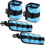 Hollowfly 2 Pairs Ankle Wrist Weights for Land or Aquatic Exercise Aqua Cuffs Aqua Aerobics Fitness Bands for Ankle and Wrist Adjustable Weights for Swimming Pool Workout Equipment(Blue,1lb)