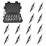 KURUGEILI 12 Pack Hunting Broadheads with Storage Case 3 Blades Archery Broadheads 100/125 Grain Screw-in Arrow Heads Arrow Tips for Traditional Bows and Compound Bow