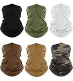 Fuinloth Neck Gaiter, 6 Pack Face Mask Bandana Fishing Cooling Sun Protection Scarf for Men Women Black+Green+Camo+Sand+Brown+White