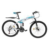 RudiUsoy Folding Mountain Bike, 26 Inch 21 Speed Full Suspension Foldable MTB Bicycle High Carbon Steel with Dual Disc Brake for Adult Men Women - Max Load Bearing 264.5Lbs