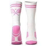 ChalkTalkSPORTS Tennis Socks - Performance Crew Socks for Tennis Players - Crossed Racquets - Light Pink & White - Adult