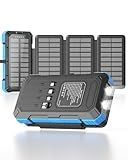 Kepswin Solar Charger Power Bank 49800mAh with 4 Built-in Cables & 3 Foldable Panels, PD22.5W Fast Portable Phone Charger, External Battery Pack with USB-C in/Output & Flashlight for Outdoor Camping