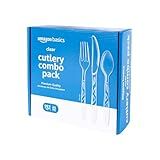 Amazon Basics Disposable Clear Plastic Cutlery Set, Premium Quality, Strong, 192 Count, Large Combo Pack Forks, Spoons and Knives