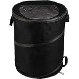 Collapsible Trash Can - 46-Gallon Garbage Can Outdoor Bin with 3 Stakes for RV, Camping, Storage, Recycling, or Yard Waste by Wakeman Outdoors (Black)