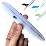 Finger Sliders 6.5" BU Longboard Finger Board White Single Fin (Now Includes 3 FINS) Surfboard for Finger Surfing Gift for Surfers Beach Decor Surfing Fun Surf Accessory (Green, Black, Blue Fins) 13+