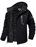 TACVASEN Winter Jacket for Men Skiing Warm Fleece Jackets Hooded Water Resistant Rain Jacket Black Thermal Snowboarding Jacket Windbreaker for Cold Weather