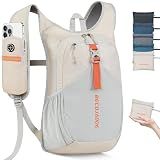 BECOJADDE 15L Small Hiking Backpack for Men Women Foldable Packable Back Pack Ultralight Hiking Daypack for Travel Camping Outdoor, Beige