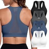 NORMOV Sports Bras for Women Workout Sets, High Support Wireless Padded Racerback Tops Exercise Athletic Underwear (Black/Dark Gray/Navy/White,M)