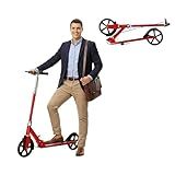 Scooters for Kids 9-25, Teens & Adults - Foldable Commuter Scooter with Bell, Hand Brake & Adjustable Height, 260 LB Weight Capacity, Perfect for School, Campus, Park Rides, Red
