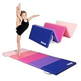 Matladin Folding Gymnastics Gym Exercise Aerobics Mat, 1.5" Thick Folding Exercise Mat, Easy to Clean PU Leather Tumbling Mats for Stretching Yoga Cheerleading Martial Arts, Kid Play(Pink ,Blue