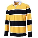 Men's Long Sleeve Polo Shirts for Men Casual Collared Striped Rugby Shirts for Men Soft Pique Cotton Dry Fit Golf Polo Shirts for Mens, 4XL