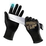 COOLJOB A3 Cut Resistant Fishing Gloves for Men, Touchscreen Safety Work Gloves with Grip Nitrile Rubber Coating for Glass Handling Wood Carving, Saltwater Fishing Gear, Black, Large, 1 Pair