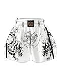VIPWOLF Men's Muay Thai Boxing Shorts Striped Wide Leg MMA BJJ Kickboxing Shorts White Dragon Print Small