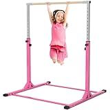 Oneofics Gymnastics Bar, 3’ to 5’ Adjustable Height Gymnastic Horizontal Kip Bar for Kids Age 3-15 Home Gym Indoor Equipment (Pink)