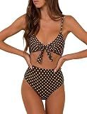 Blooming Jelly Womens High Waisted Bikini Sets Polka Dot Swimsuit M Brown