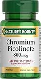 Nature's Bounty Chromium Picolinate, Supports Fat, Protein & Sugar Metabolism, Mineral Supplement, 800 mcg, 50 Tablets