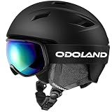 Odoland Ski Helmet and Goggles Set for Adults & Youth, Snowboard Helmet with Goggles - Shockproof Winter Sports Helmet with Protective Shell for Men, Women & Teens, Black, M