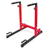 BalanceFrom Multi-Function Dip Stand Dip Station Dip bar with Improved Structure Design, 500-Pound Capacity, Red