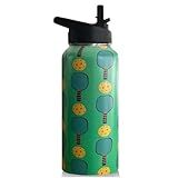 32oz Pickleball Water Bottle Insulated Vacuum Stainless Steel Tumbler Travel Mugs With Straw for Game Sport,Pickleball Accessories