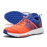 SOLM8 S2 Cricket Shoes Men Boys Junior Players - Advanced Grip Rubber Spikes for Turf/Grass, Ultralight Cushioning in Bright Colors (2025 Edition) - Orange Blue