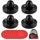 Coopay Air Hockey Pushers and Pucks, Air Hockey Paddles with Felt Bottoms, Goal Handles Paddles Replacement Accessories with a Drawstring Bag for Game Tables (4 Striker, 8 Red Puck Pack)