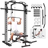 OPPSDECOR All-in-One Adjustable Smith Machine with LAT-Pull Down System Multi-Function Power Cage for Home Gym Cable Crossover Squat Rack of Workout Machine Training Equipment with Attachments