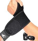 HiRui Breathable Wrist Brace (2 Pack) for Relieve Wrist Pain from Carpal Tunnel, Arthritis, Tendonitis, Sprain, TFCC | Adjustable Wrist Wraps Support for Weightlifting, Tennis - Fits All (Black)