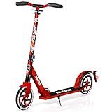 Hurtle Teenager Kick Scooter - 2 Wheel With Adjustable T-Bar Handlebar - Folding Adult With Alloy Anti-Slip Deck - 8" Smooth Gliding Wheels