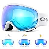 Odoland Photochromic Ski Goggles for Sunny and Cloudy Days, Anti-Fog OTG UV Protection Snowboard Goggles for Men Women Youth